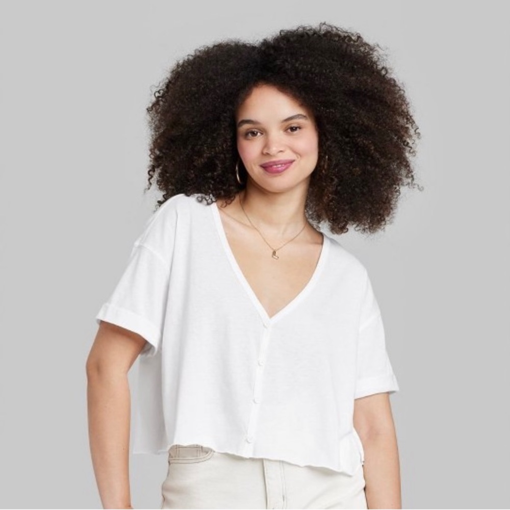 NWT white button up boxy cropped tee XL